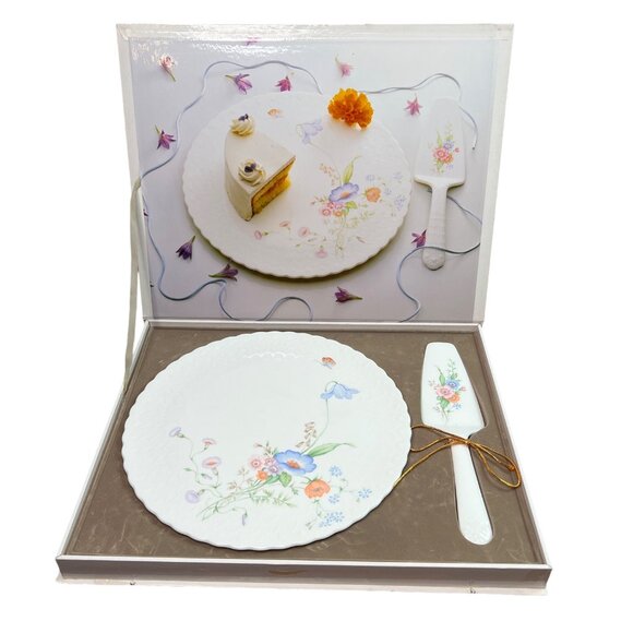 Mikasa Bone China Something Blue Cake Plate & Server Set In Box Narumi Japan - Picture 1 of 12